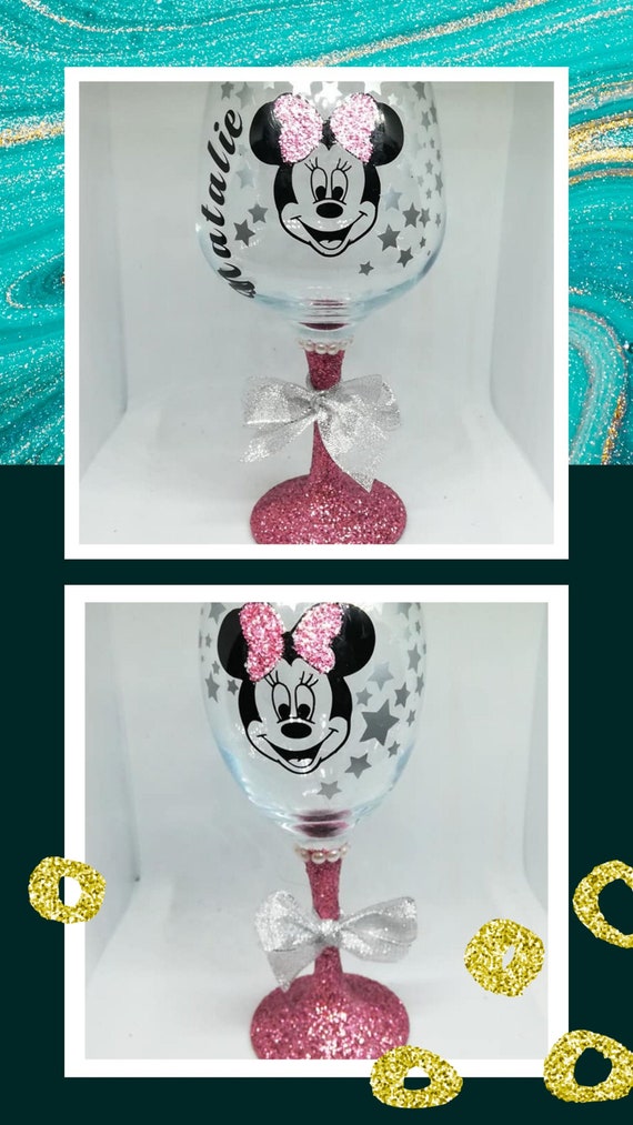 Minnie Mouse Glitter Inspired Wine or Gin Glass Mother's Day, Valentine's Day, Birthday, Christmas, gift ideas