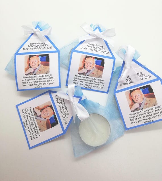Personalised Funeral Candles, Remembrance Candles, Funeral Favour Candles, Funeral Tea Light with Organza Bag, Candle & Personalised Tag
