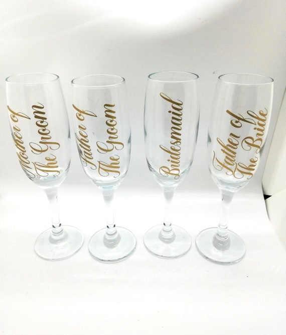 Bridal Party Wine Glasses, Champagne Glass | Champagne Flute |Bridesmaid, Bride, Maid of Honour, Mother of the Bride, Glass