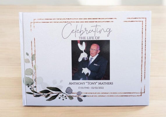 Personalised Funeral Guestbook with Photos to Front/Back Covers, Personalised In loving memory, Book of Condolence, Memorial  keepsake.