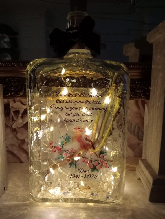 Robin light up bottle lamp, Robin Memorial gift  Funeral gift,  LED bottle lamp, Robin decor, Remembrance gift Mother's Day light up lamp