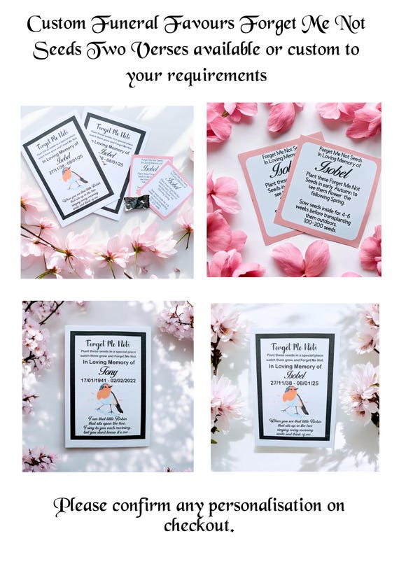 Personalised Funeral Favours Forget Me Not Seeds Little Red Robin Forget Me Not Seeds Celebration of Life Robin Funeral Gift Condolence Gift