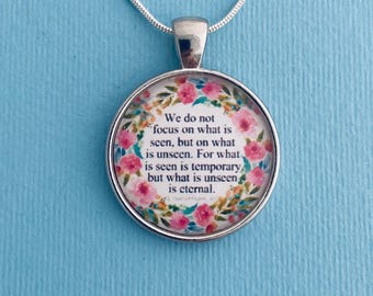 2 Corinthians 4:18 Scripture Necklace – Floral Christian Pendant