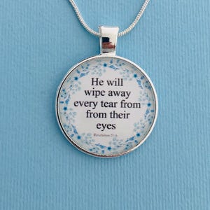 Revelation 21:4 Necklace – “He Will Wipe Away Every Tear” Scripture Pendant- Christian Encouragement Gift