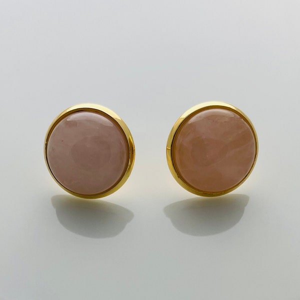 rose quartz stud earrings 12mm gold, pink stone earrings, rose quartz post earrings, birthday gift for friend, trendy earrings, blush pink