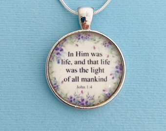 Christian Necklace with John 1:4 – In Him Was Life Scripture Pendant – Faith Jewelry