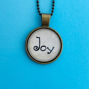 Joy Necklace: Bronze Pendant, Inspirational Word Jewelry