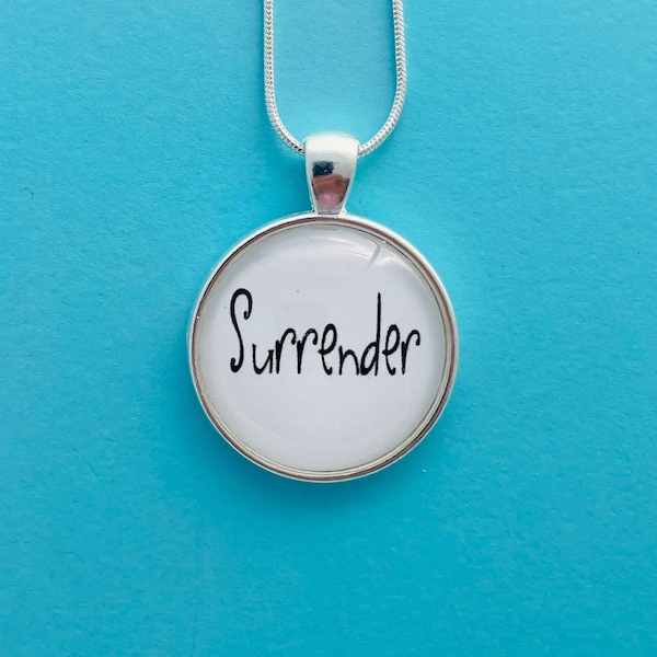 surrender necklace, surrender jewelry, christian mom gift, word necklace for women, inspiring necklace, word of the year necklace scripture