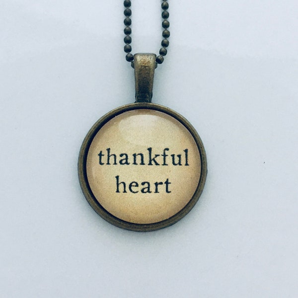 thankful heart necklace, word necklace for mom, gratitude gift for mentor, thankful for you gift, christian teen gift, scripture necklace