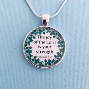 Nehemiah 8:10 Necklace | The Joy of the Lord is Your Strength | Christian BIble Verse Jewelry | Handmade Faith GIft