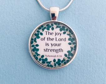 Nehemiah 8:10 Necklace | Christian Verse Silver Pendant, Floral