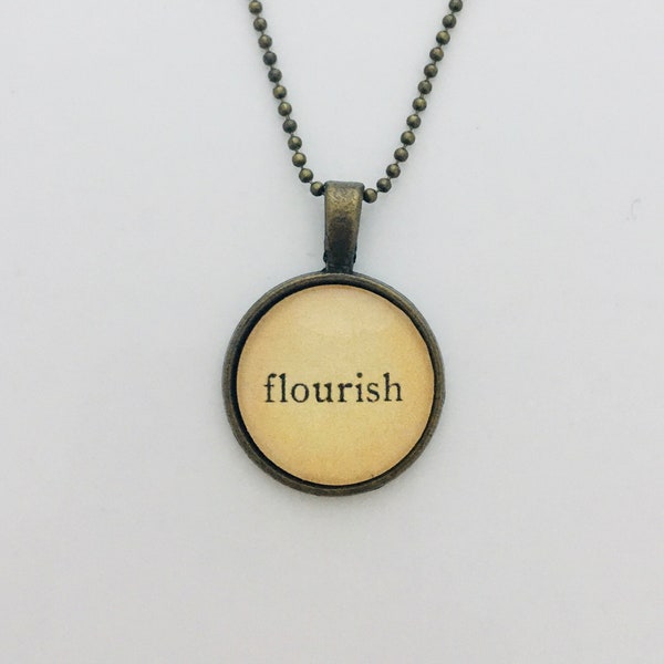 flourish necklace, word jewelry, inspiring necklace, simple necklace for women, personalized gift, tween girl gifts, birthday gift for mom