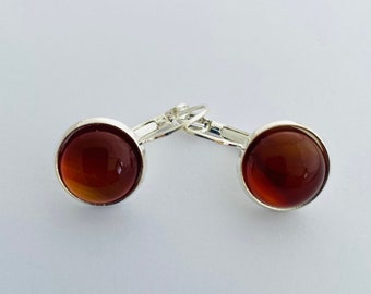 amber glass dangle earrings women, burnt orange drop earrings, lightweight earrings, glass drop earrings, amber earrings, earthy earrings