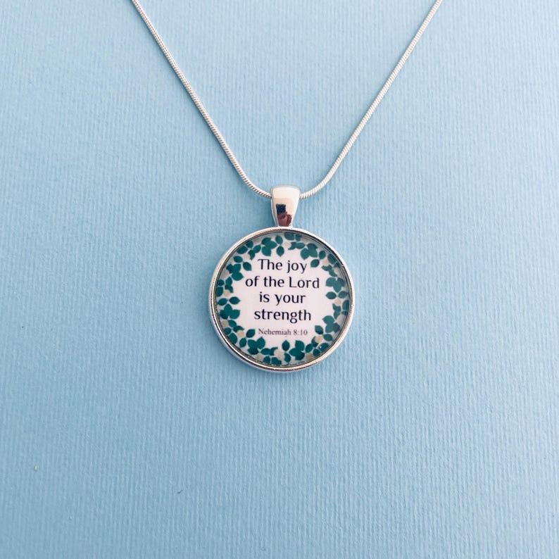 Nehemiah 8:10 Necklace | Christian Verse Silver Pendant, Floral image 3