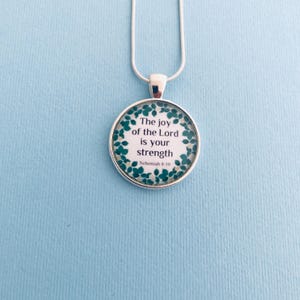 Nehemiah 8:10 Necklace | Christian Verse Silver Pendant, Floral image 8