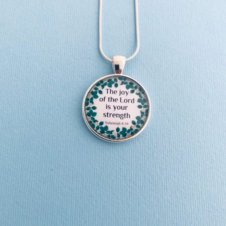 Nehemiah 8:10 Necklace | Christian Verse Silver Pendant, Floral image 8