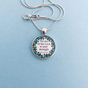 Nehemiah 8:10 Necklace | Christian Verse Silver Pendant, Floral image 6