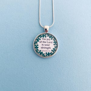 Nehemiah 8:10 Necklace | Christian Verse Silver Pendant, Floral image 7