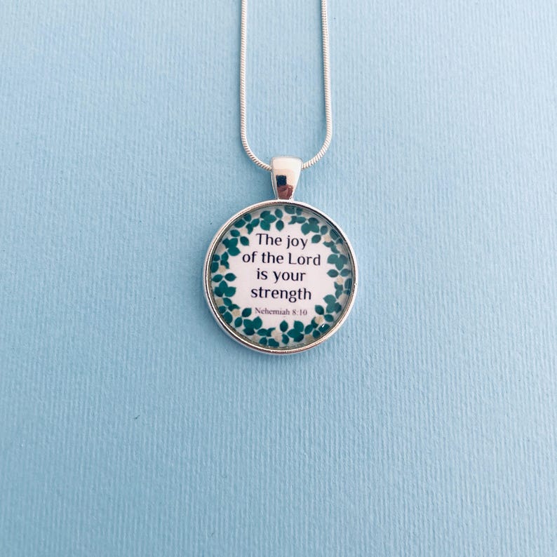 Nehemiah 8:10 Necklace | Christian Verse Silver Pendant, Floral image 7
