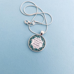 Nehemiah 8:10 Necklace | Christian Verse Silver Pendant, Floral image 2