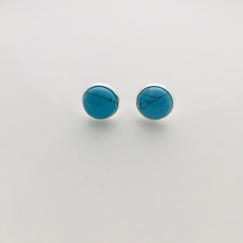 Turquoise Stud Earrings Blue Stone Earrings for Men Etsy