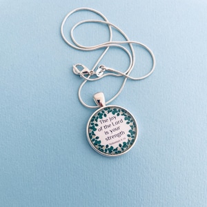 Nehemiah 8:10 Necklace | Christian Verse Silver Pendant, Floral image 10