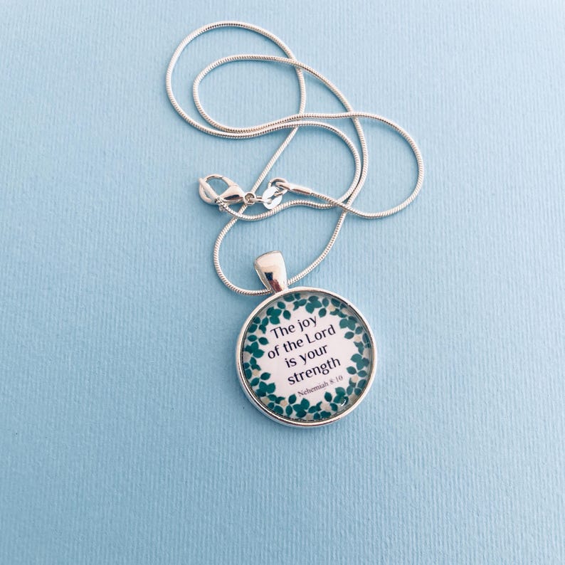 Nehemiah 8:10 Necklace | Christian Verse Silver Pendant, Floral image 10