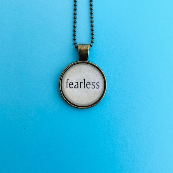 Fearless Necklace: Bronze Pendant, Inspirational Word Jewelry
