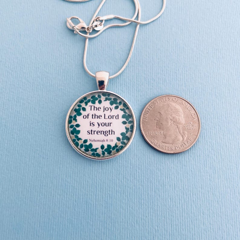 Nehemiah 8:10 Necklace | Christian Verse Silver Pendant, Floral image 5