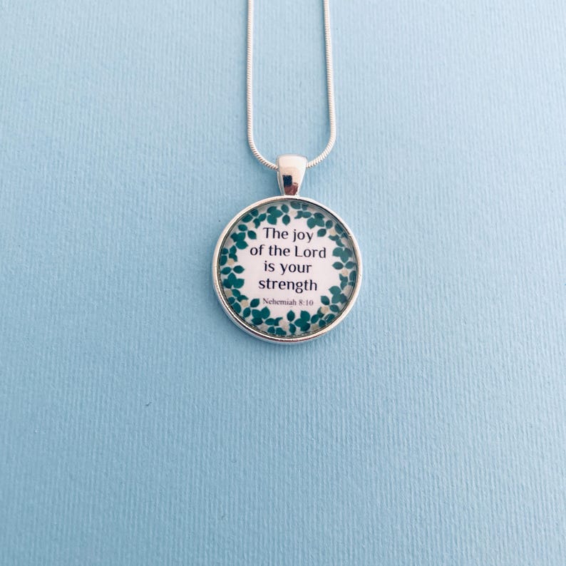 Nehemiah 8:10 Necklace | Christian Verse Silver Pendant, Floral image 9