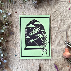 Starry Night | Handprinted Blockprint | Green