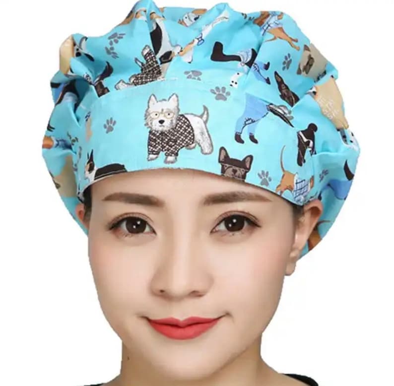 Bouffant Scrub Cap Dog Design Scrub Cap for Women Scrub Hat Unisex ...