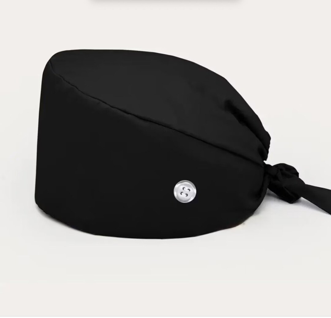 Black Scrub Cap With Buttons Etsy