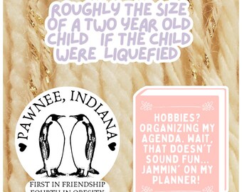 Iconic TV Show Stickers – Jammin on Planner, Pawnee Penguins, Child Size Soda - 3 Piece Sticker Pack