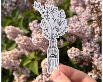 Vintage Diet Coke Bottle Sticker – Black White Wildflower Botanical Art