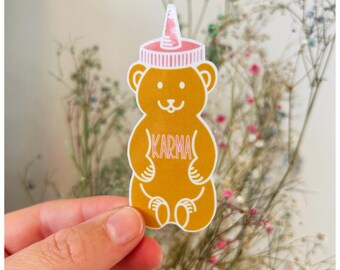 Girly Music Sticker – Karma Honey Bear – Swift Quote – Baking Foodie – For Laptop Water Bottle Journal & More