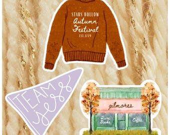Iconic TV Show Stickers - Gilmore Books, Team Jess, Autumn Festival - 3 Piece Sticker Pack