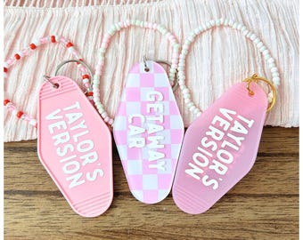 Getaway Car Keychain – Blush Pink Checkered Acrylic Bag Charm Accessory