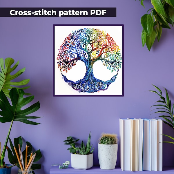 Tree of life cross stitch pattern, design flower, floral chart, unique art, do it yourself, instant download, Ukrainian sellers, trees PDF