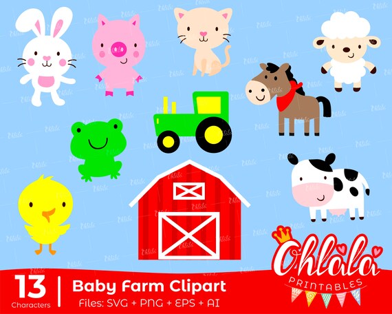 Clipart Farm Animals Baby Boy Party Characters Barnyard And Etsy