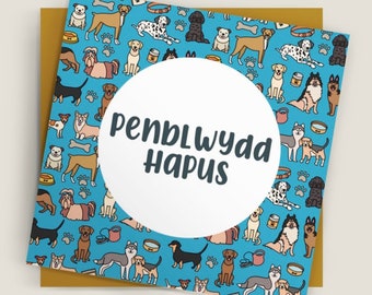 Cerdyn Penblwydd Hapus Cŵn | Welsh Dogs Themed Happy Birthday Card | Cerdyn Ci | Dog Card