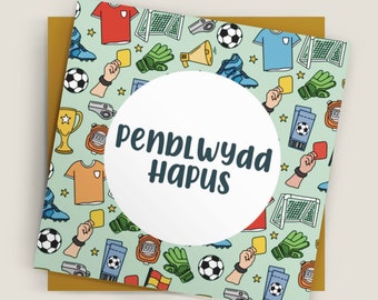 Cerdyn Penblwydd Hapus  Pêl Droed | Welsh Football Themed Happy Birthday Card | Cerdyn Pel Droed, Chwaraeon