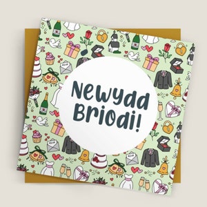 Cerdyn Priodas Cymraeg Welsh Wedding Card Newydd Briodi, Mr a Mrs Cymraeg, Llongyfarchiadau image 1