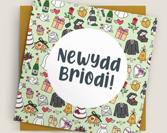 Cerdyn Priodas Cymraeg | Welsh Wedding Card | Newydd Briodi, Mr a Mrs Cymraeg, Llongyfarchiadau