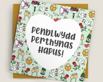 Cerdyn Penblwydd Perthynas Hapus | Welsh Happy Anniversary Card | Cariadon, Cariad