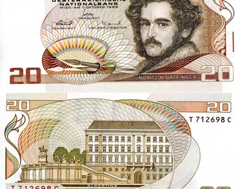 Austria P-148 Twenty Schillings Year 1986 Uncirculated Pre-Euro Banknote