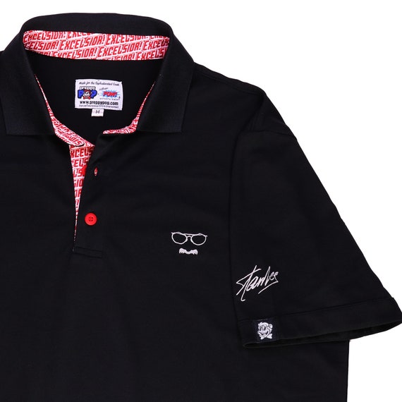 Stan Lee X Preppy Pop Signature Black Polo Shirt With Red Trim Etsy