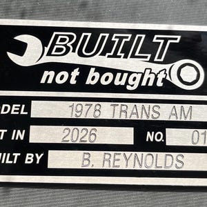 Custom Made Aluminum Dash Plate Tag