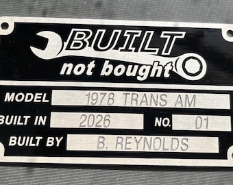 Custom Made Aluminum Dash Plate Tag