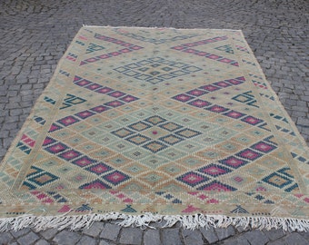 Decorative Pastel Kilim, 6"x 10.5"Feet,185x320 cm,Handmade Kilim Rug,Vintage Kilim Rug,Bohemian Kilim Rug,Area Kilim Rug,Pastel Kilim Rug